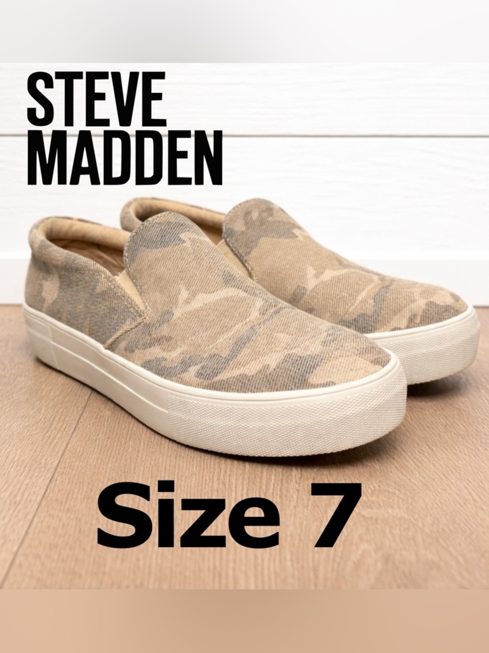 👟💜🔥 Steve Madden Camo Slip-On Sneakers Size 7 | Neutral Camouflage Platform